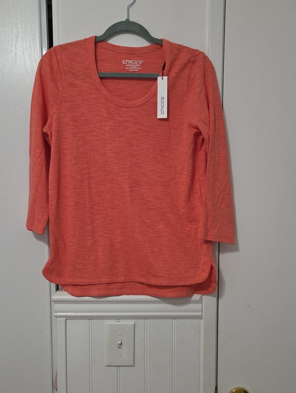 Chico's Coral Scoop Neck Long Sleeve Top
